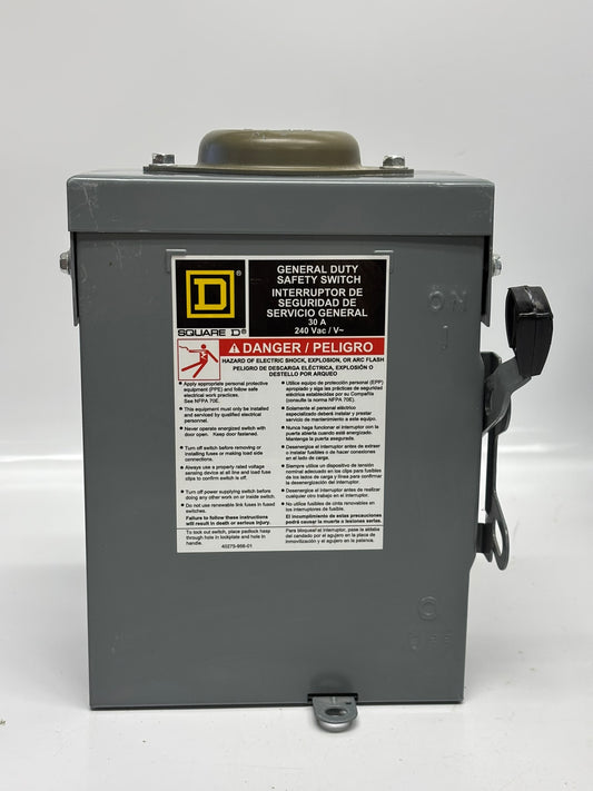 Square D DU221RB General Safety Switch, Non Fusible, 2P2W, 30 A, 240 Vac, No Box