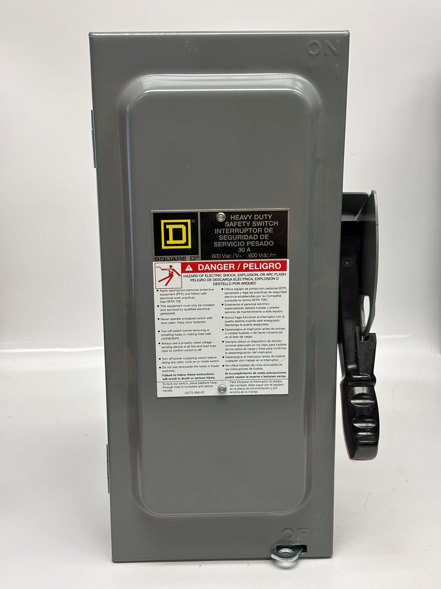 Square D H361N Heavy Duty Safety Switch, Fusible, 3P4W, 30A, 600Vac, 600Vdc, No Box