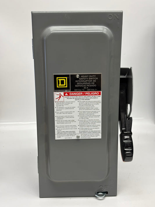 Square D H361N Heavy Duty Safety Switch, Fusible, 3P4W, 30A, 600Vac, 600Vdc, No Box