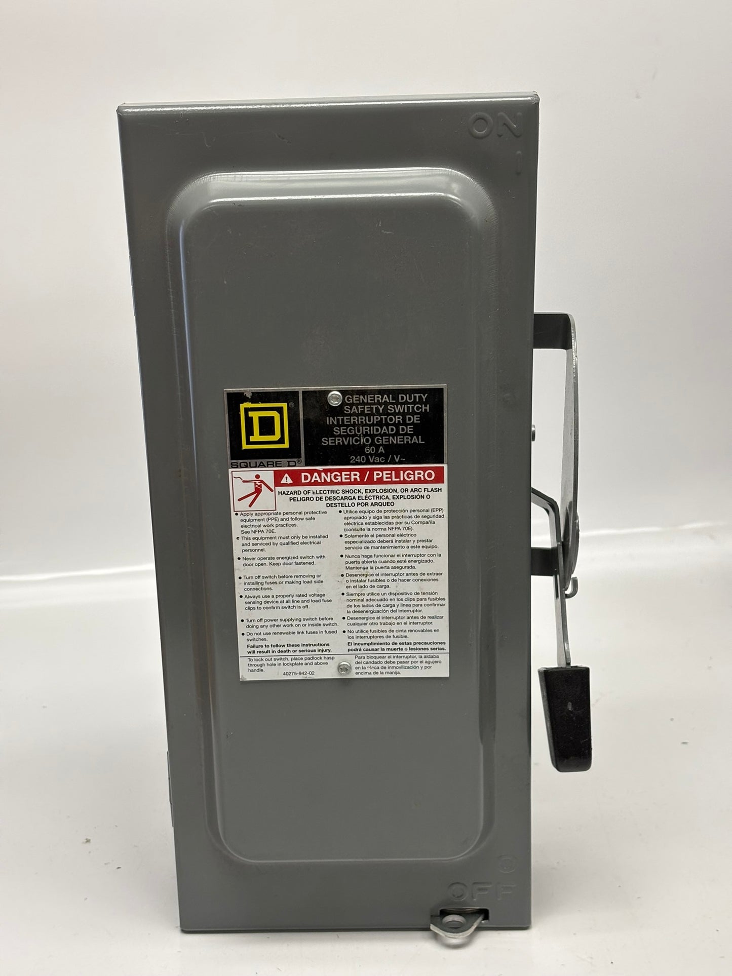 Square D D222N General Duty Safety Switch, Fusible, 2P3W, 60A, 240Vac, No Box