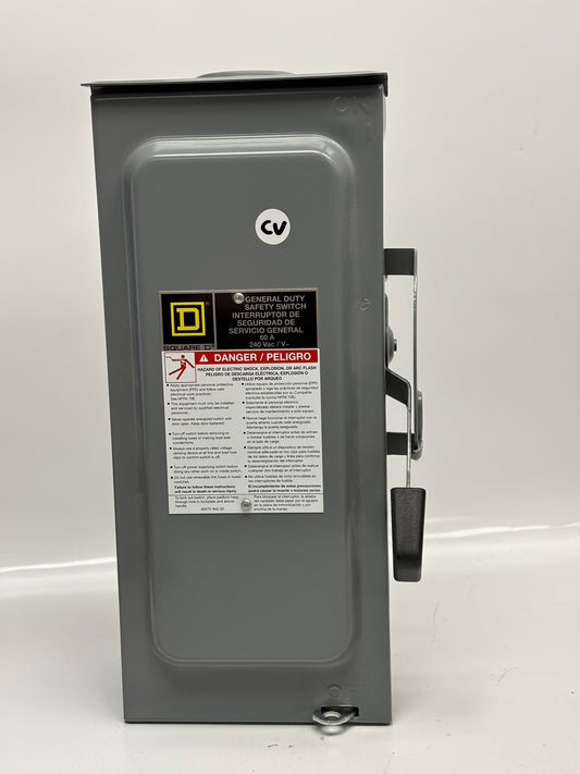 Square D D222NRB General Duty Safety Switch, Fusible, 2P3W, 60A, 240Vac, No Box