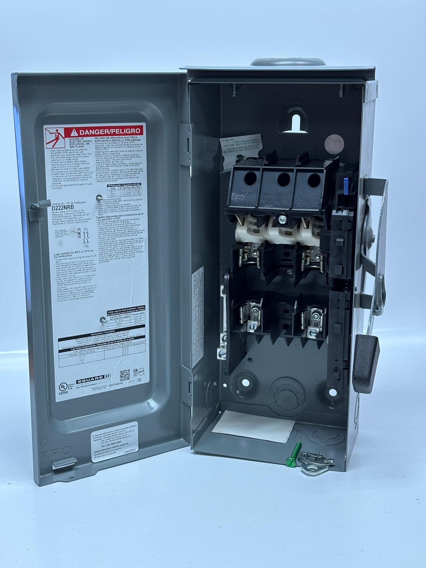 Square D D222NRB General Duty Safety Switch, Fusible, 2P3W, 60A, 240Vac, No Box