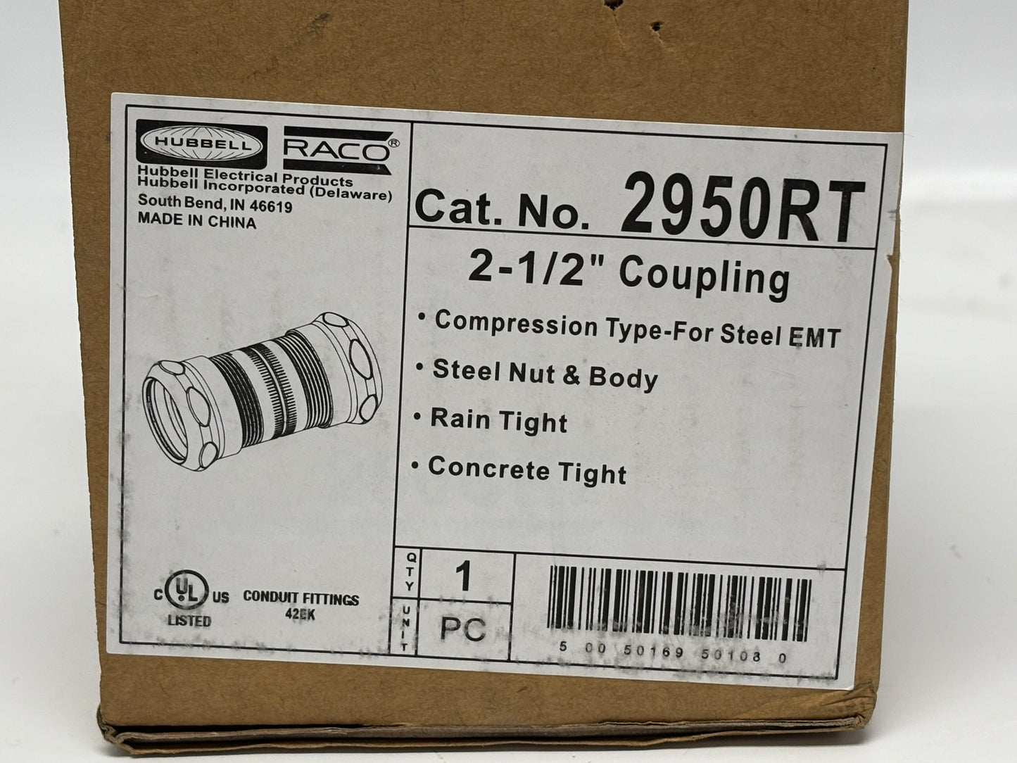 3 PK RACO 2950RT 2½″ Raintight Compression Coupling for EMT, Steel Zinc-Plated