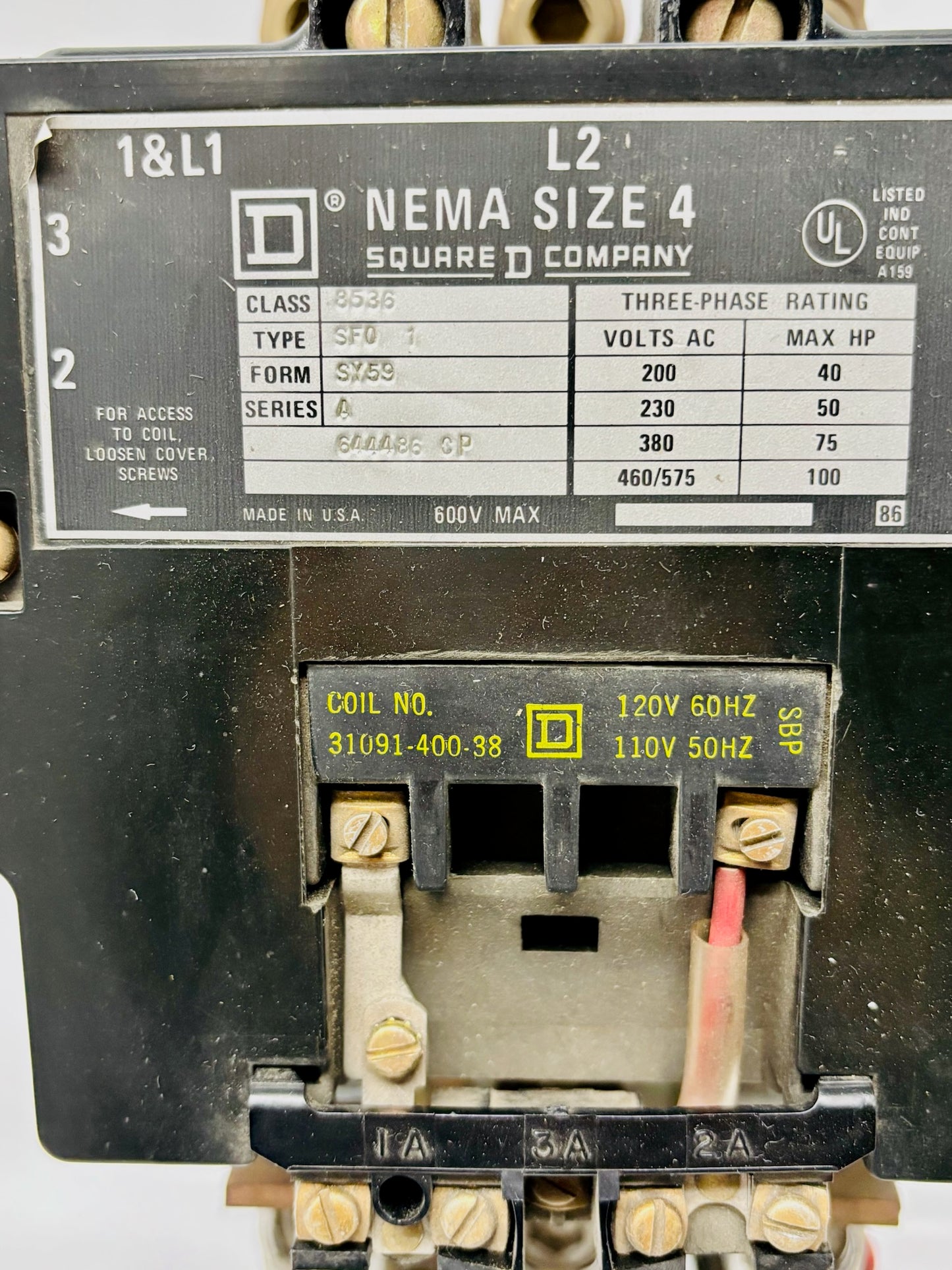 Square D 8536 SF01 SY59 Magnetic Motor Starter(NEMA Size 4, Industrial AC Motor)