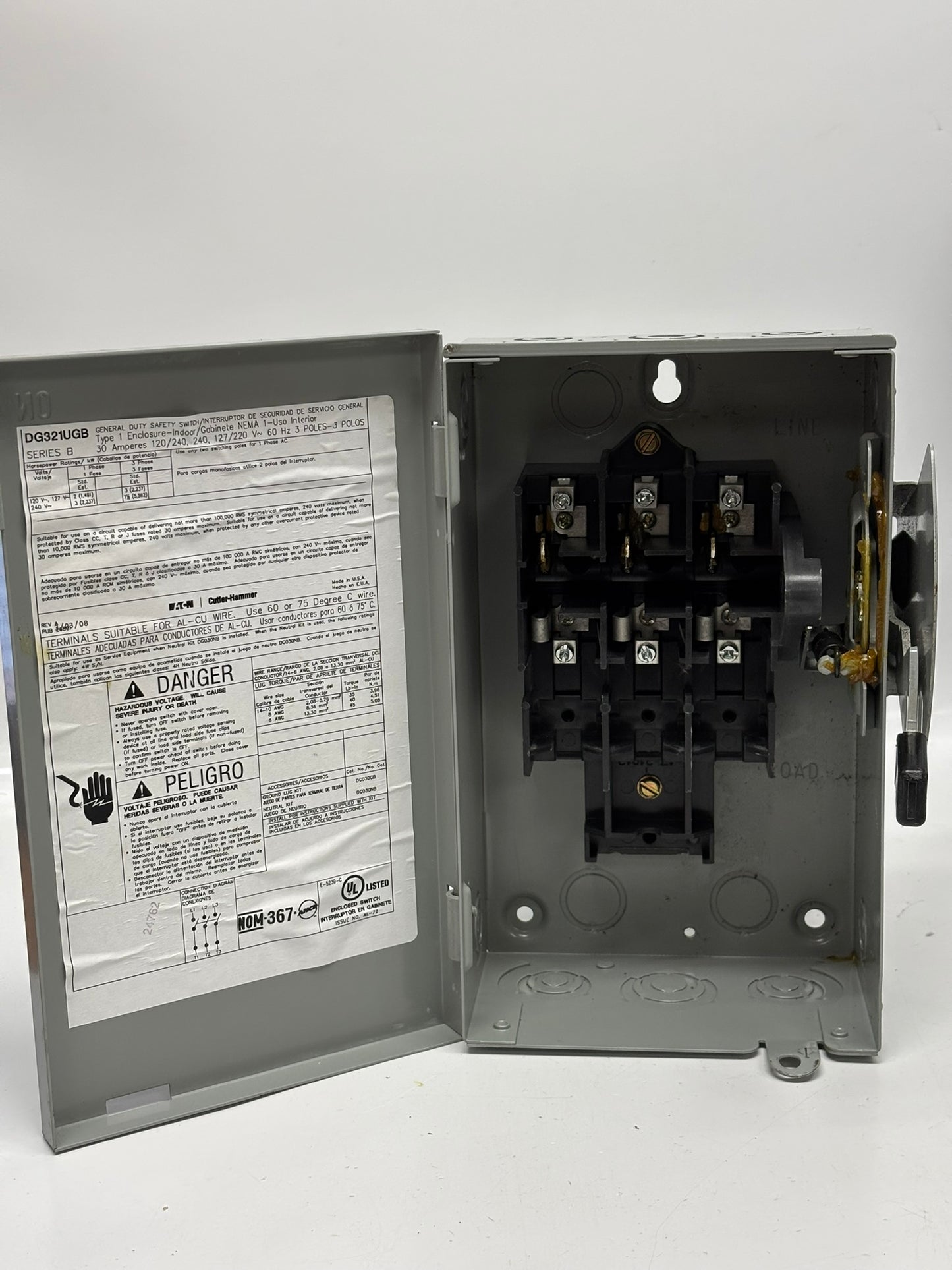 Eaton DG321UGB Cutler-Hammer General Duty Safety Switch, 30A, 240V, 60Hz, No Box
