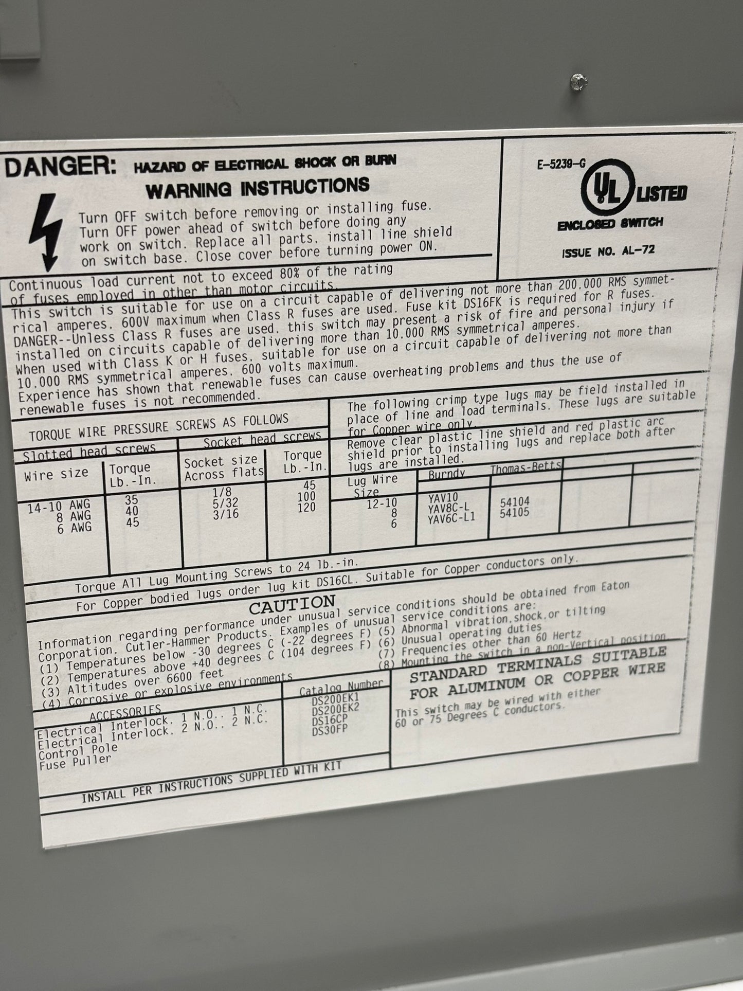 Eaton DH261FGK Cutler-Hammer Heavy Duty Safety Switch, 30A, 600V, 60Hz, No Box