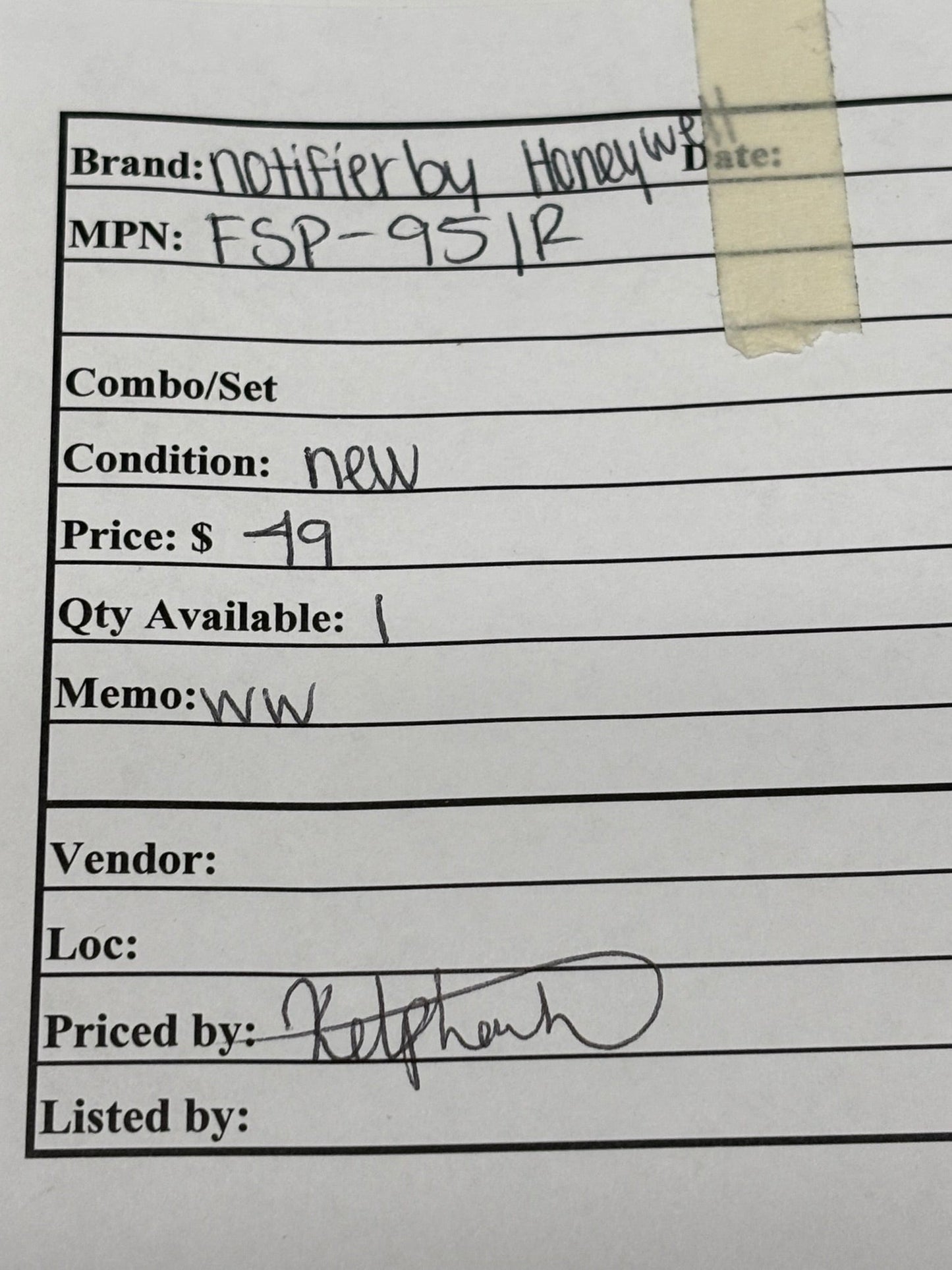 No box Notifier FSP-951R Photoelectric Smoke Detector with Remote Test Capability