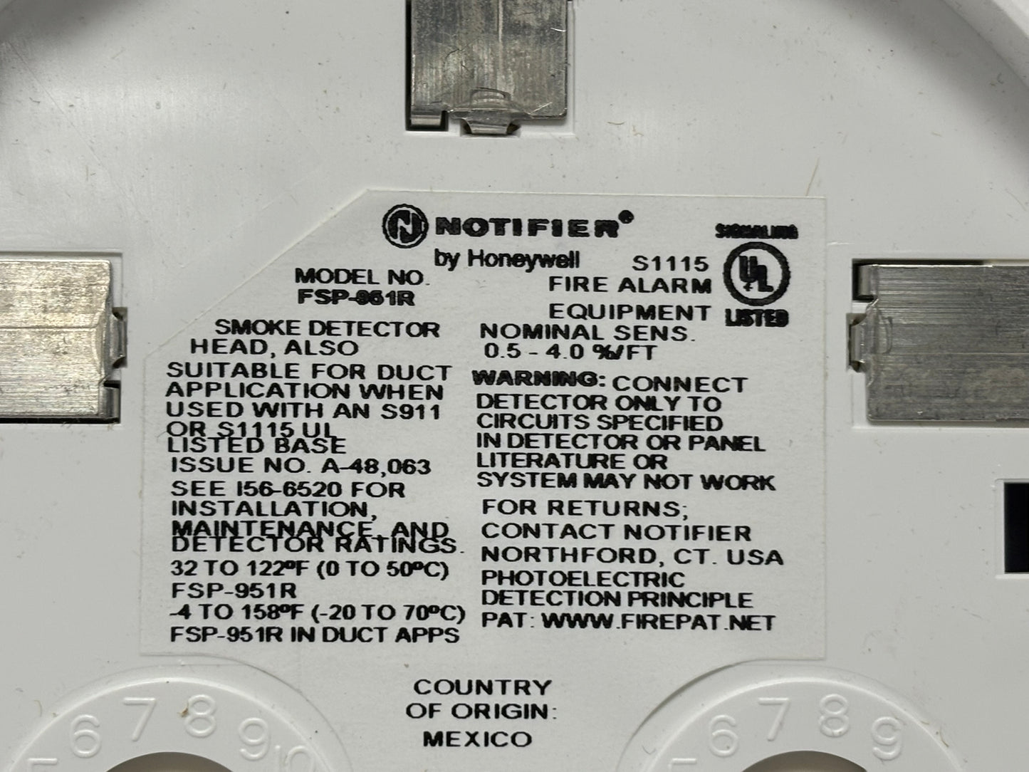 No box Notifier FSP-951R Photoelectric Smoke Detector with Remote Test Capability