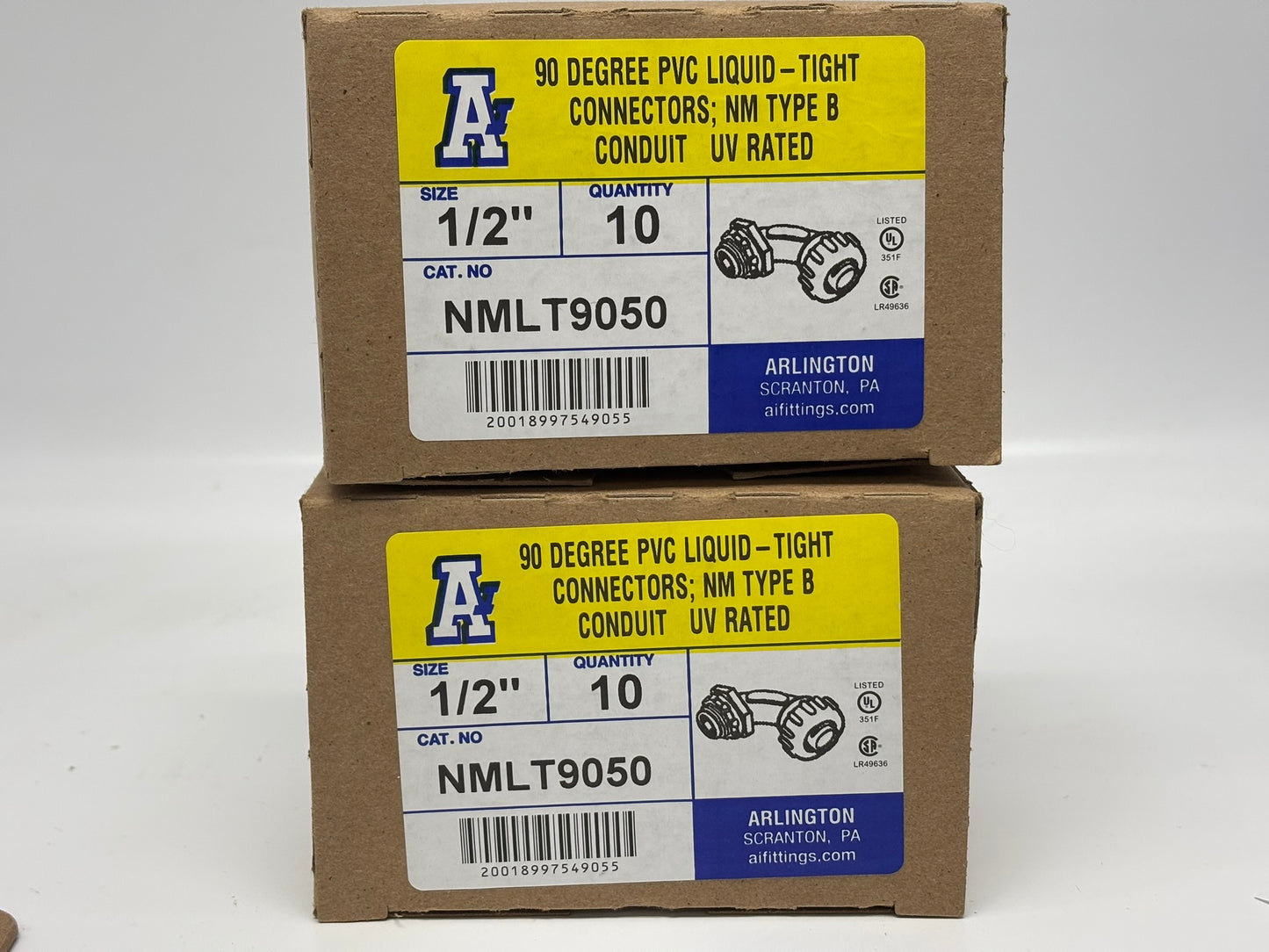 20 PK Arlington NMLT9050 ½″ 90° Non-Metallic Liquid‑Tight Connector, UV‑Rated Gray