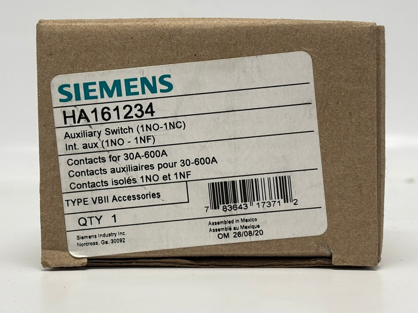 Siemens HA161234 Auxiliary Contact Kit – For VBII 30–200A Disconnect Switches