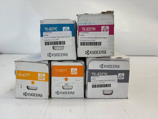 5 Genuine Kyocera TASKalfa 3554ci Cyan, Mag, Yellow & Black Toners TK-8377 CMYYK