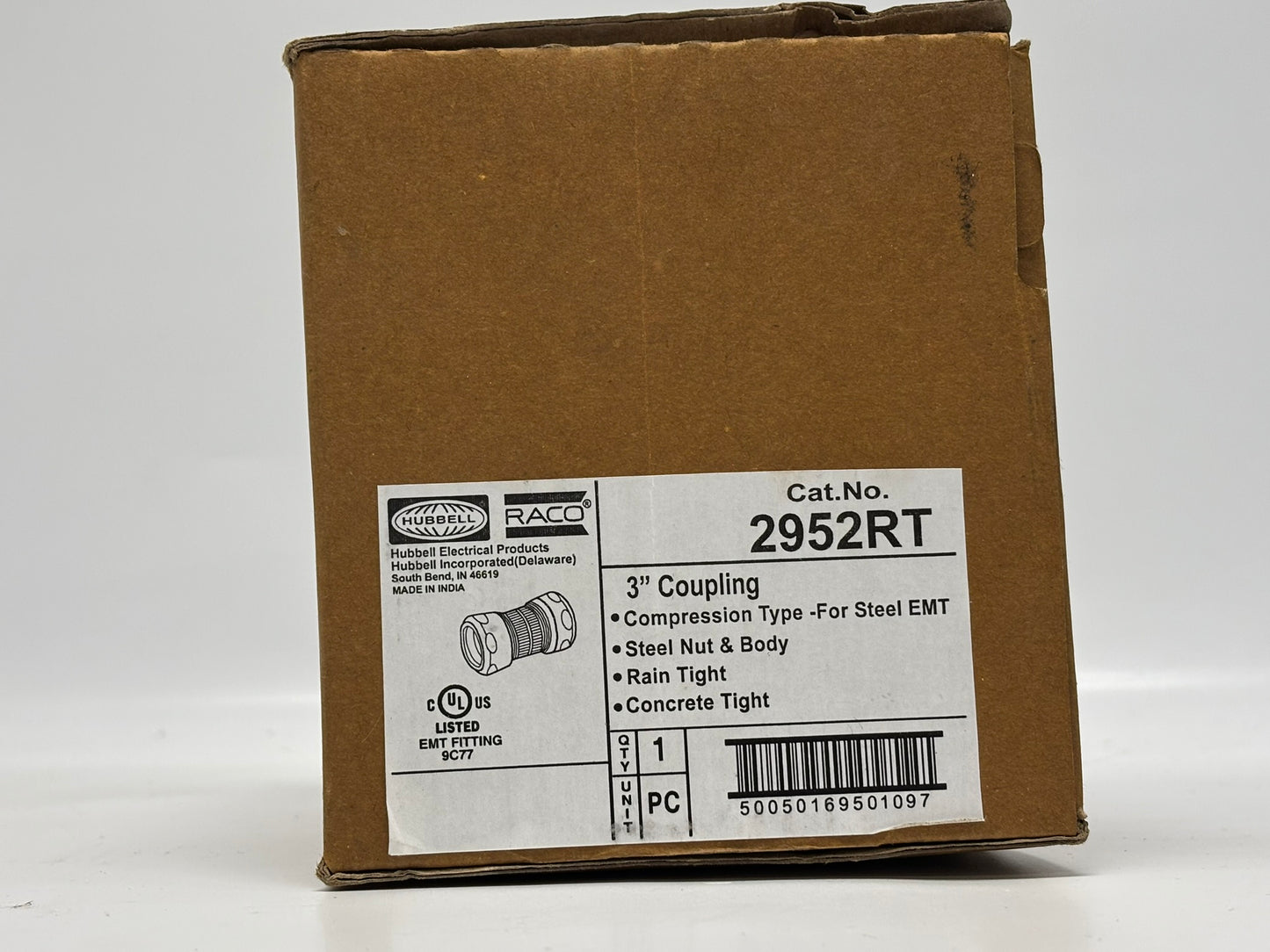 RACO 2952RT 3″ EMT Compression Raintight Coupling, Zinc-Plated Steel