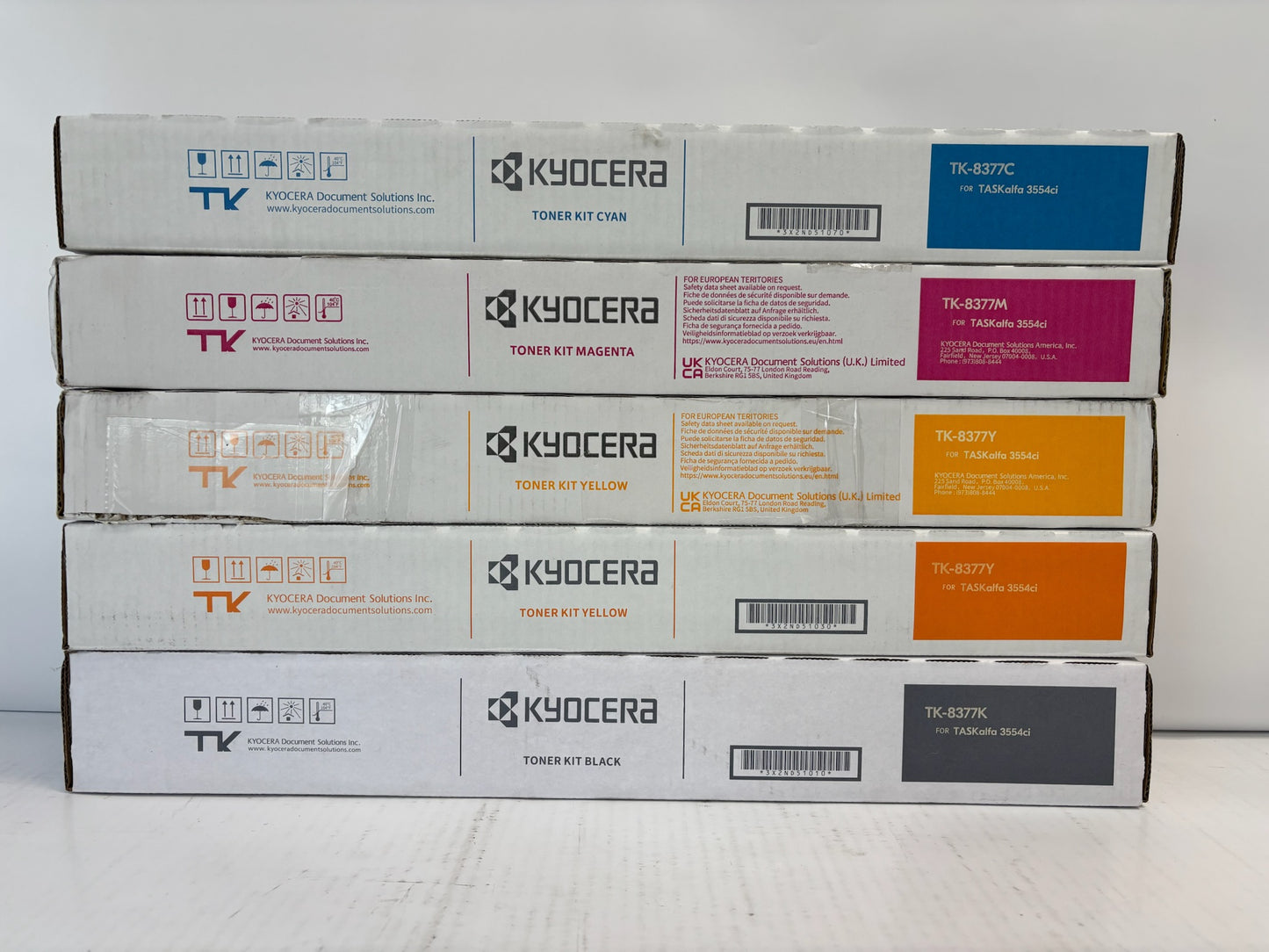 5 Genuine Kyocera TASKalfa 3554ci Cyan, Mag, Yellow & Black Toners TK-8377 CMYYK
