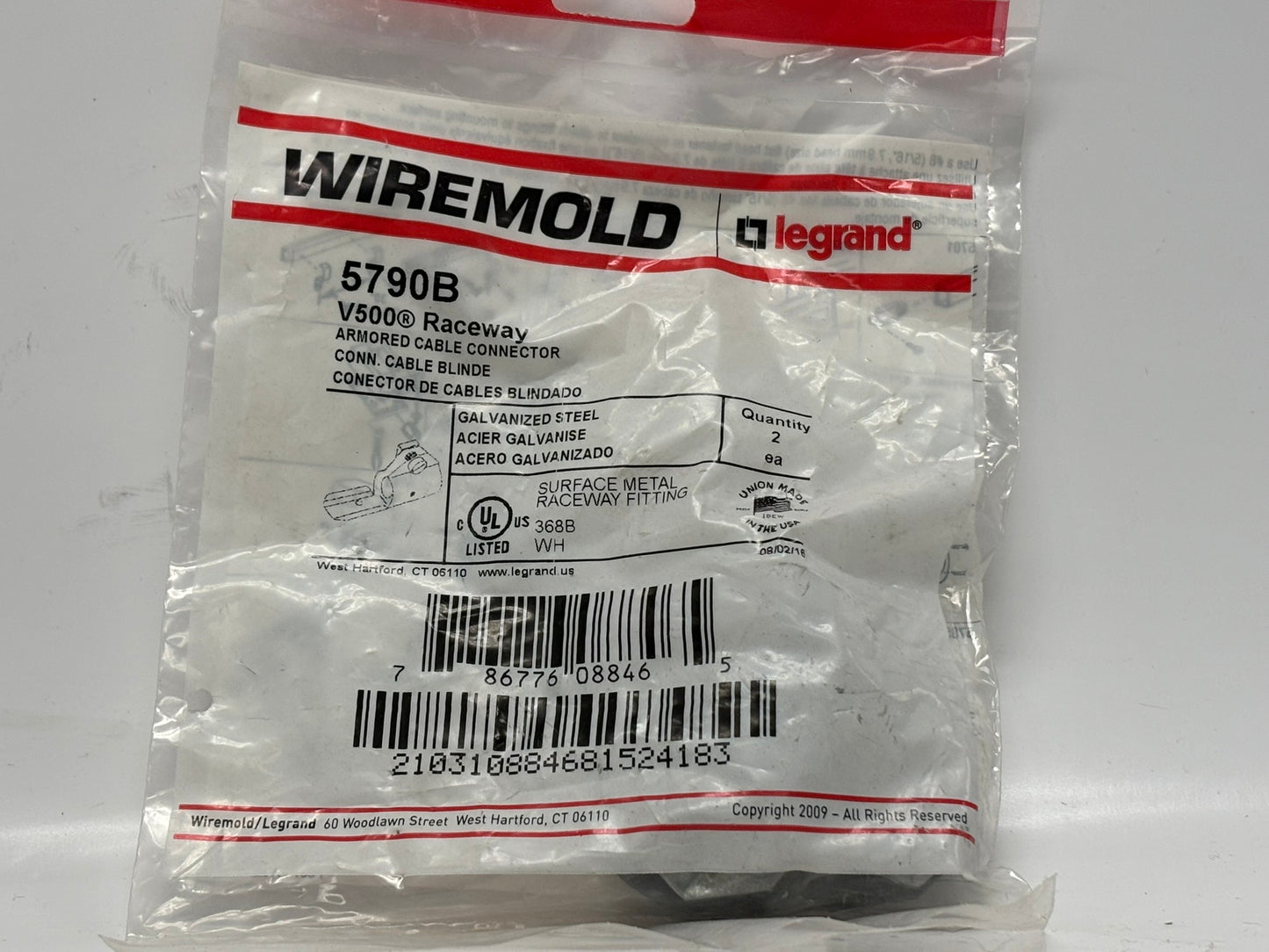18 PK Wiremold 5790B Armored Cable Connector for 500/700 Series Raceway