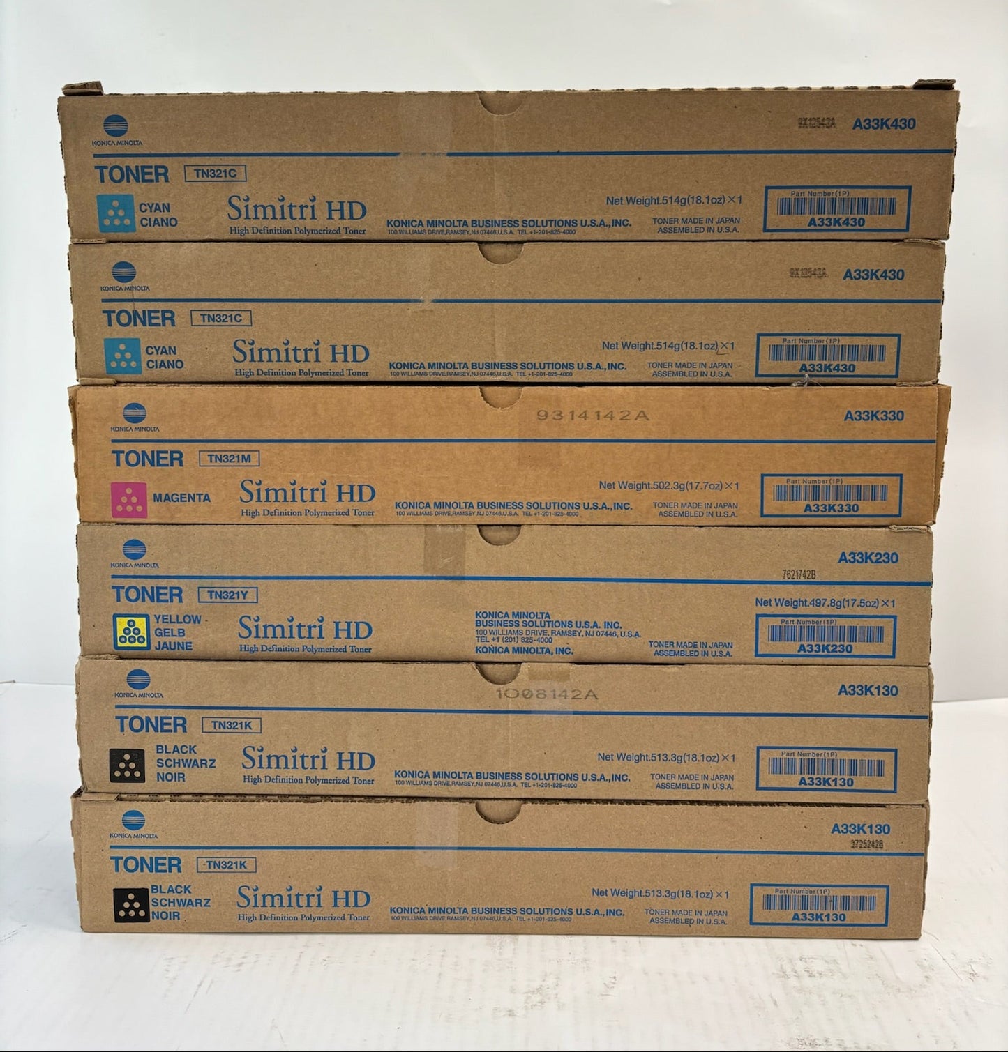 6 Genuine Konica Minolta Bizhub C224,C284,C364,C364e TN321 CCMYKK Toners