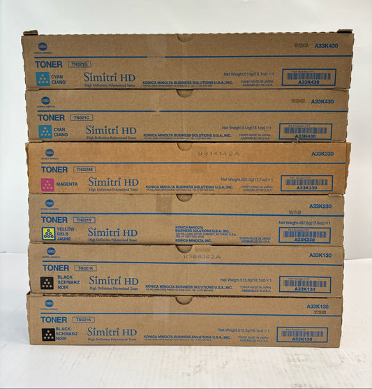6 Genuine Konica Minolta Bizhub C224,C284,C364,C364e TN321 CCMYKK Toners