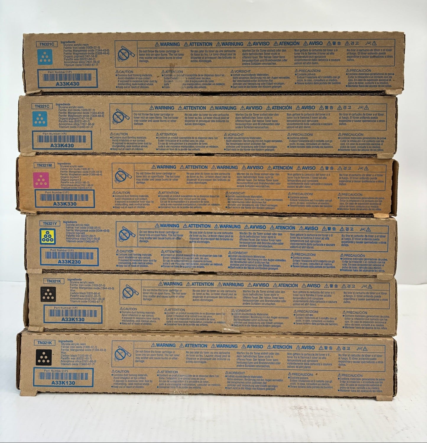 6 Genuine Konica Minolta Bizhub C224,C284,C364,C364e TN321 CCMYKK Toners