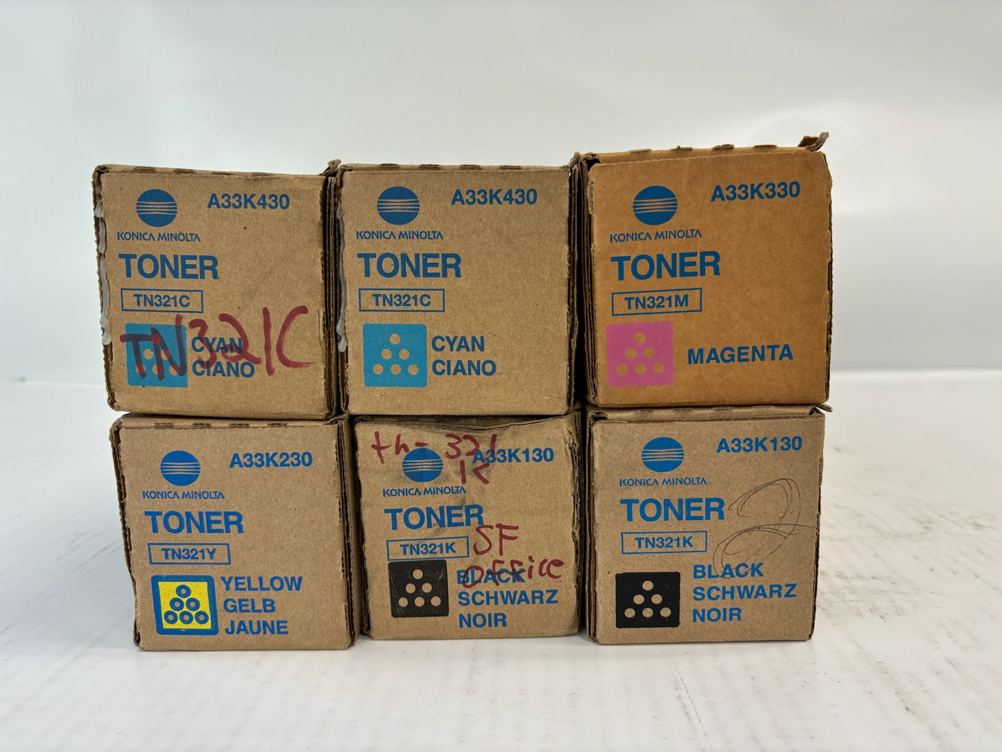 6 Genuine Konica Minolta Bizhub C224,C284,C364,C364e TN321 CCMYKK Toners