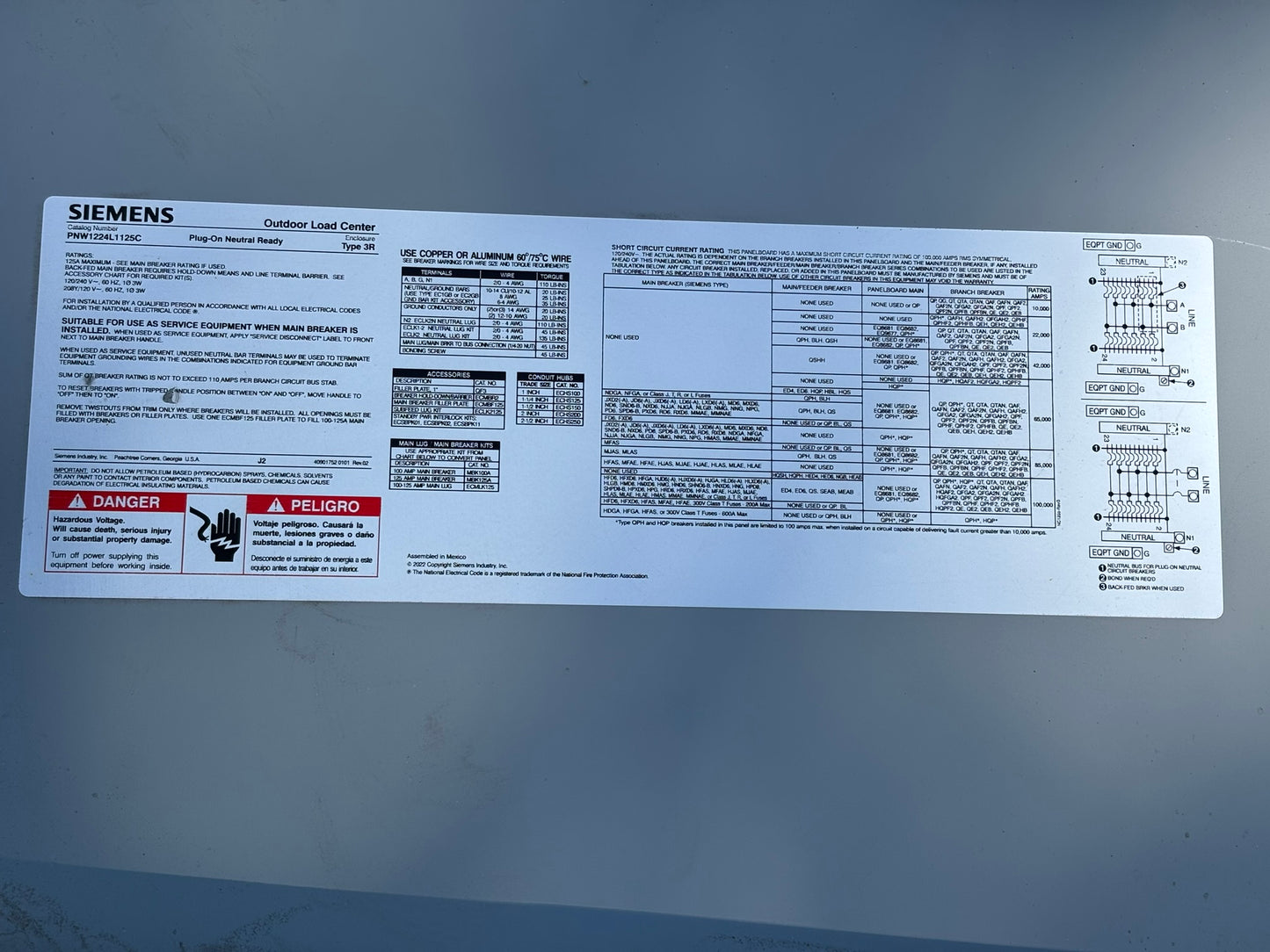 Siemens PNW1224L1125C Outdoor Load Center, 120/240V, No Box