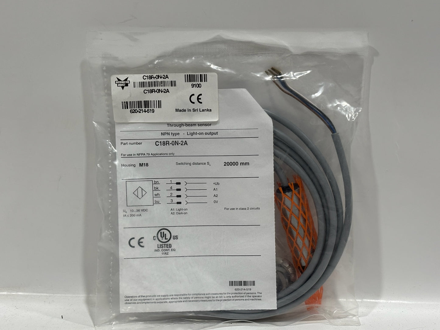Automation Direct C18E-00-2A 18mm Through-Beam Photoelectric Emitter, 6m Range