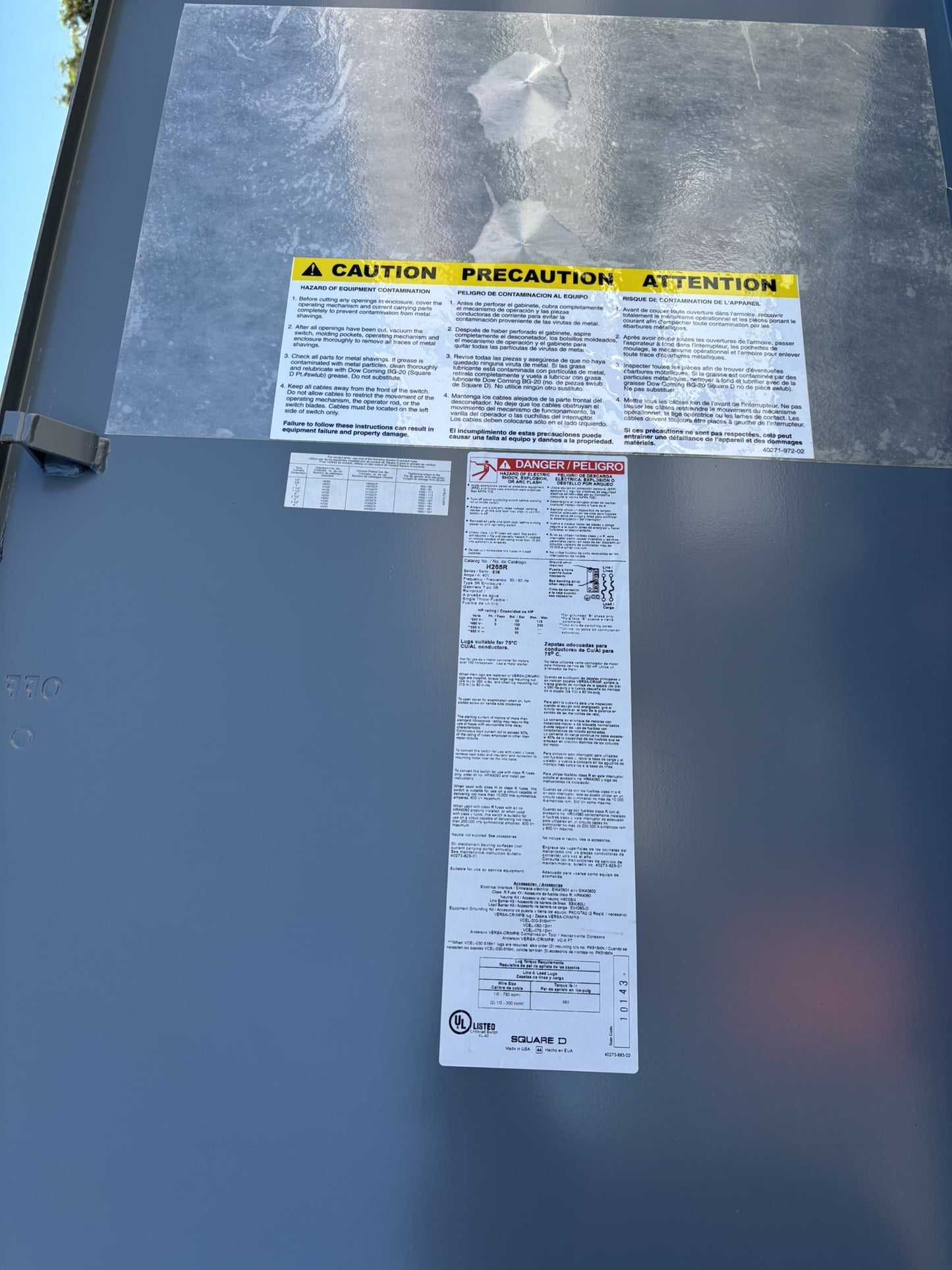 Square D H265R Heavy Duty Safety Switch, Fusible, 400A, 2P 250hp, 600VAC/DC, No Box