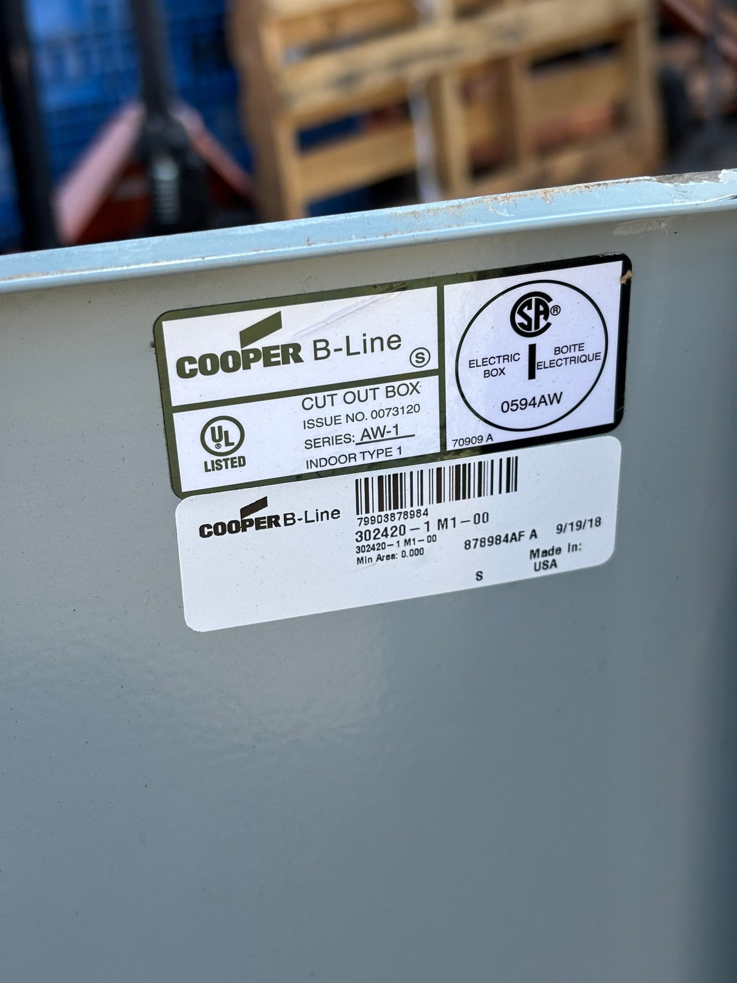 Eaton 302420-1 M1-00 Cooper B-Line Cut Out Box, Secure Enclosure, 30" H x 24" W x 20" L