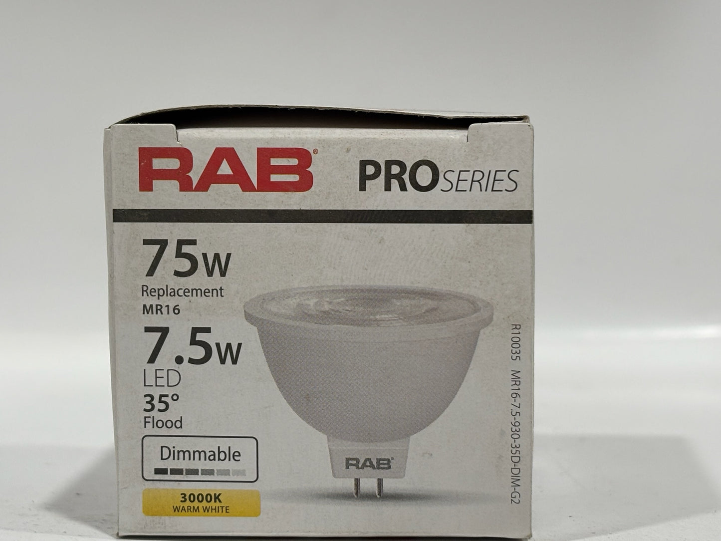 7 PK RAB 7.5W MR16 LED Bulb, 3000K, 90 CRI, 35° Beam, Dimmable, G2 Series