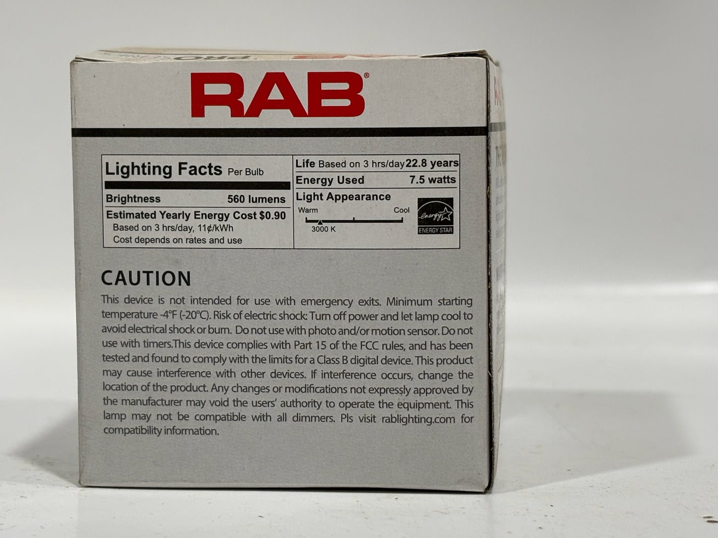 7 PK RAB 7.5W MR16 LED Bulb, 3000K, 90 CRI, 35° Beam, Dimmable, G2 Series