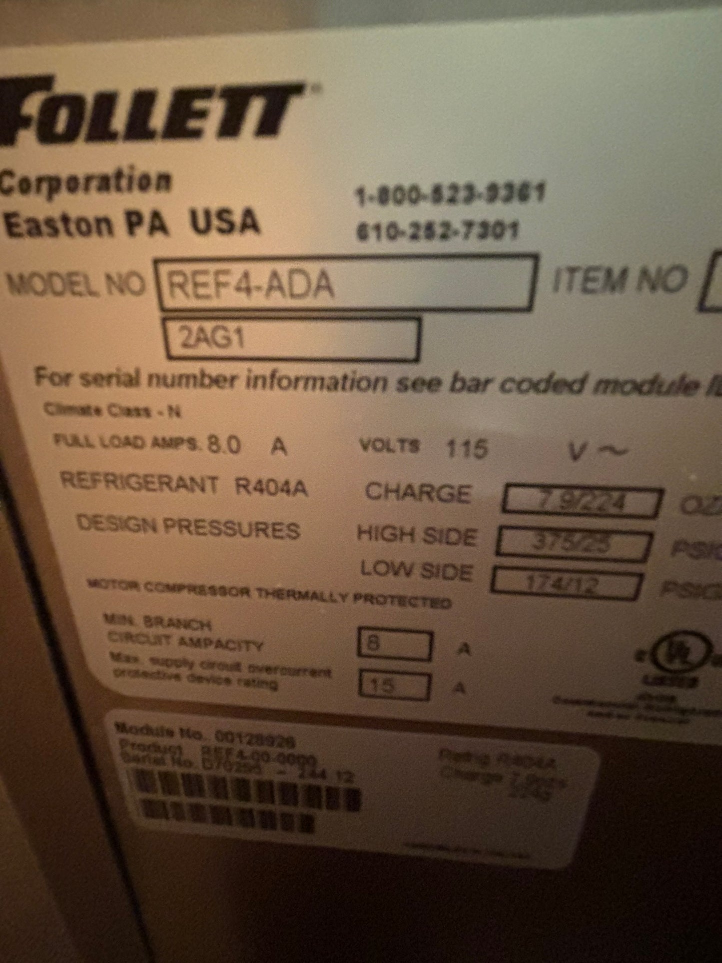 Follett REF4-ADA Medical Grade Stainless Steel Digital Undercounter Refrigerator