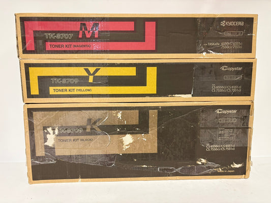 3 OEM Kyocera TASKalfa 6550ci,6551ci,7550ci,7551ci TK-8707M,TK-8709Y,8709K Toners