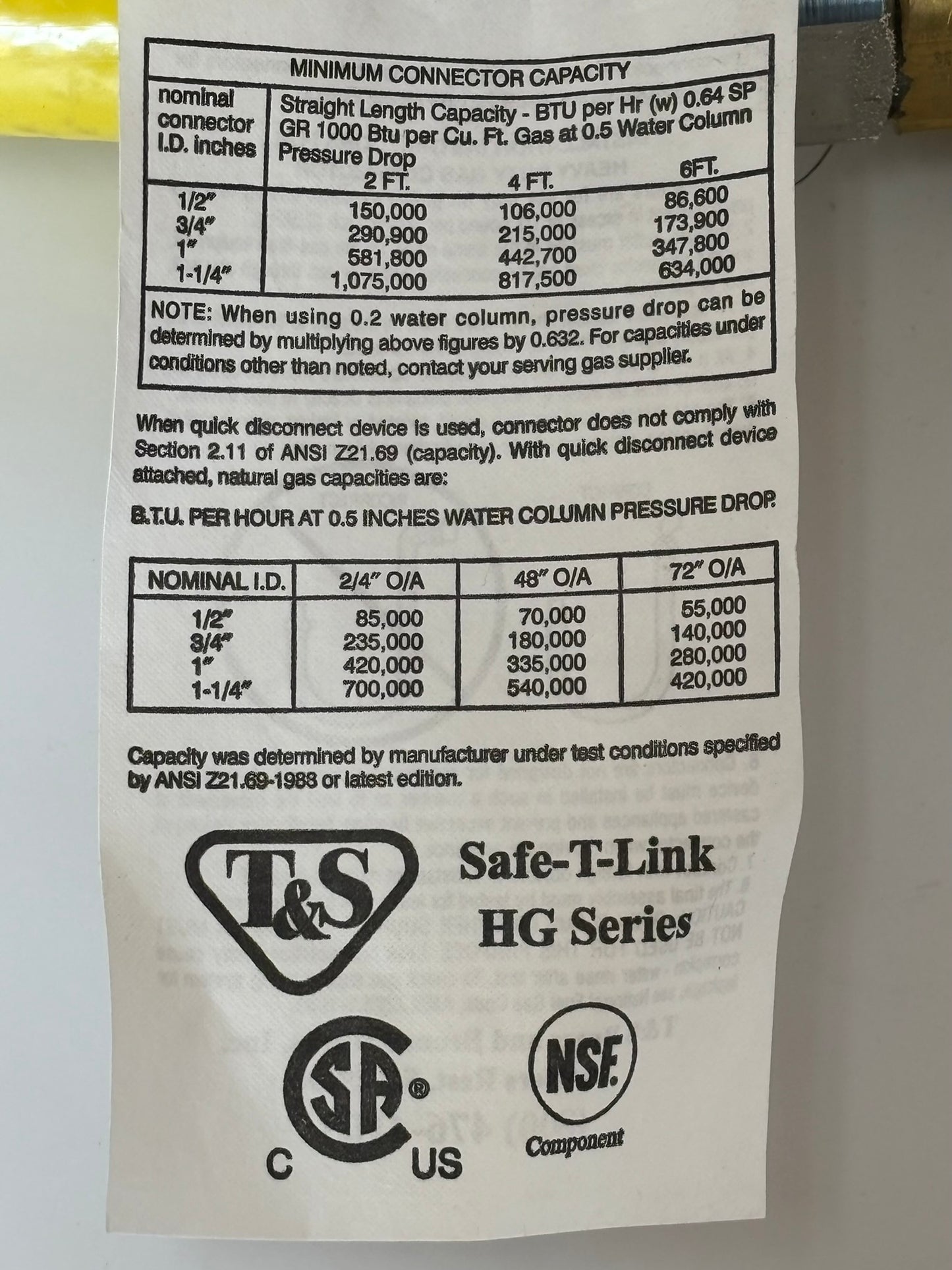 T&S HG-4E-48K Safe-T-Link HG Series Commercial Kitchen 48 Inch Gas Connector