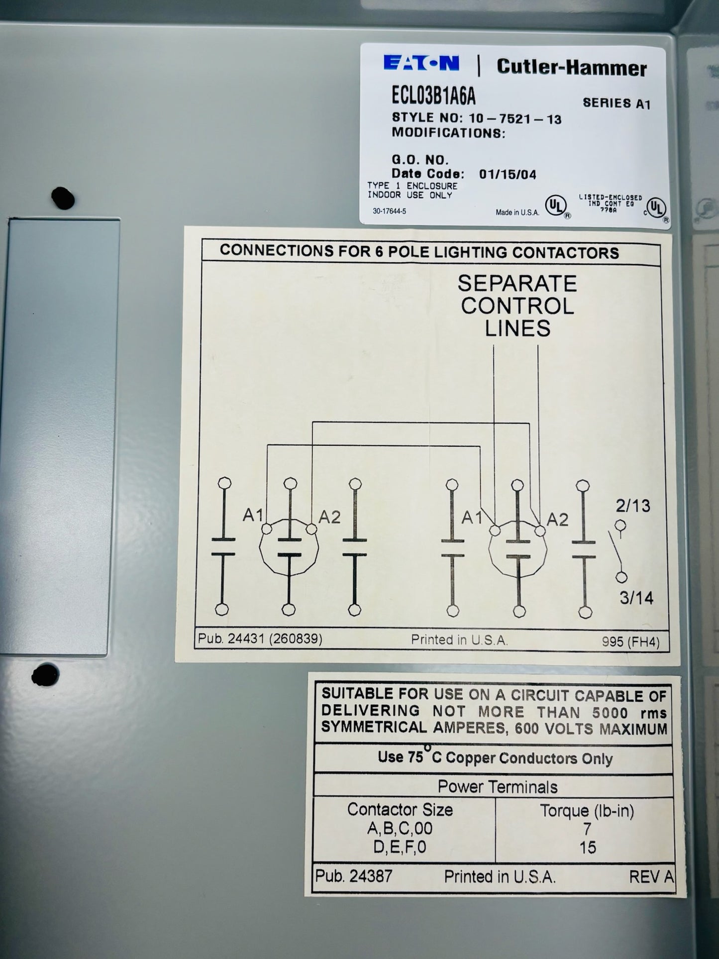 Eaton Cutler-Hammer ECL03B1A6A AC Contactor