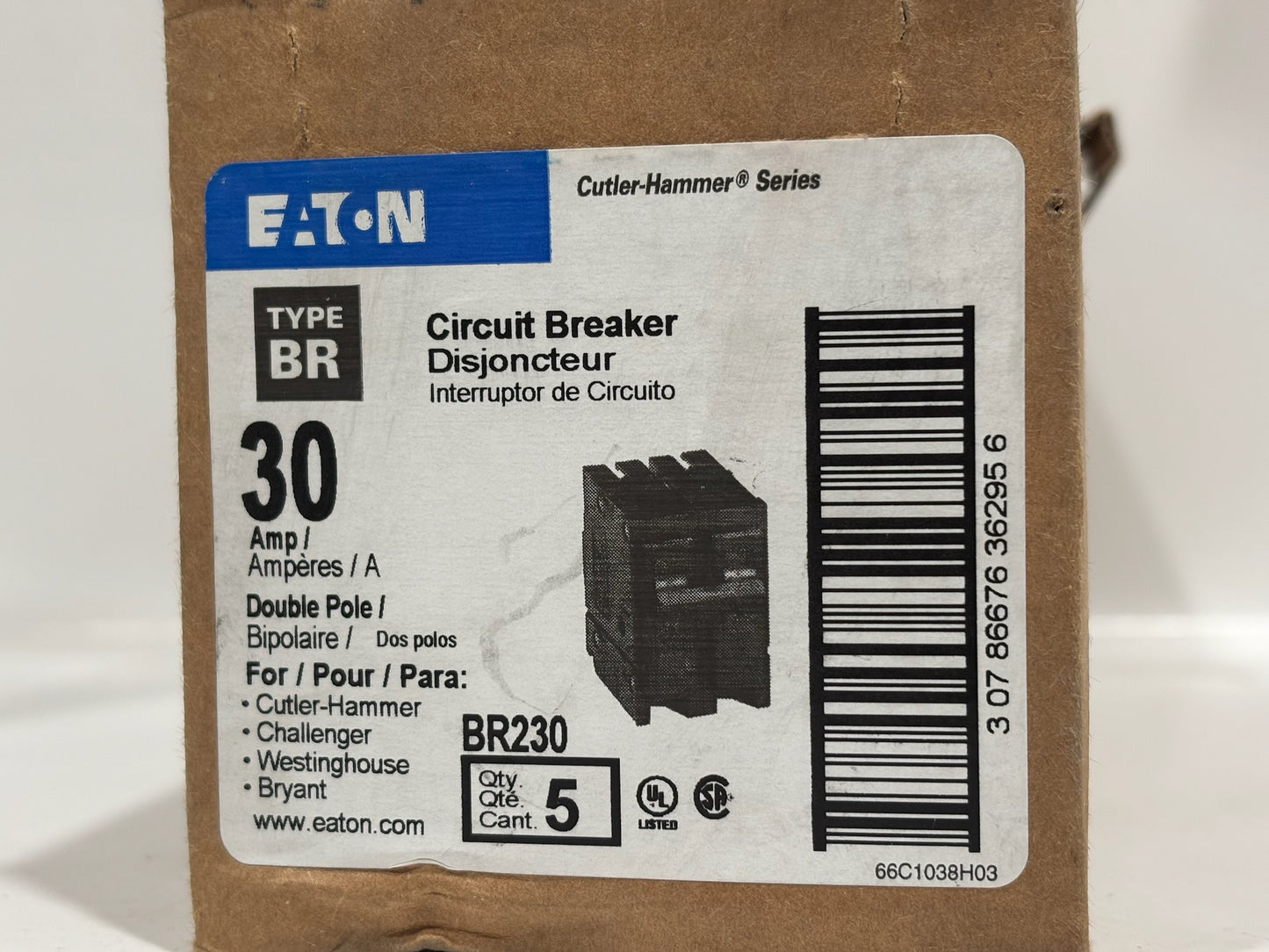 10 PK Eaton BR230 30A 2-Pole 120/240V Circuit Breaker for BR Load Centers