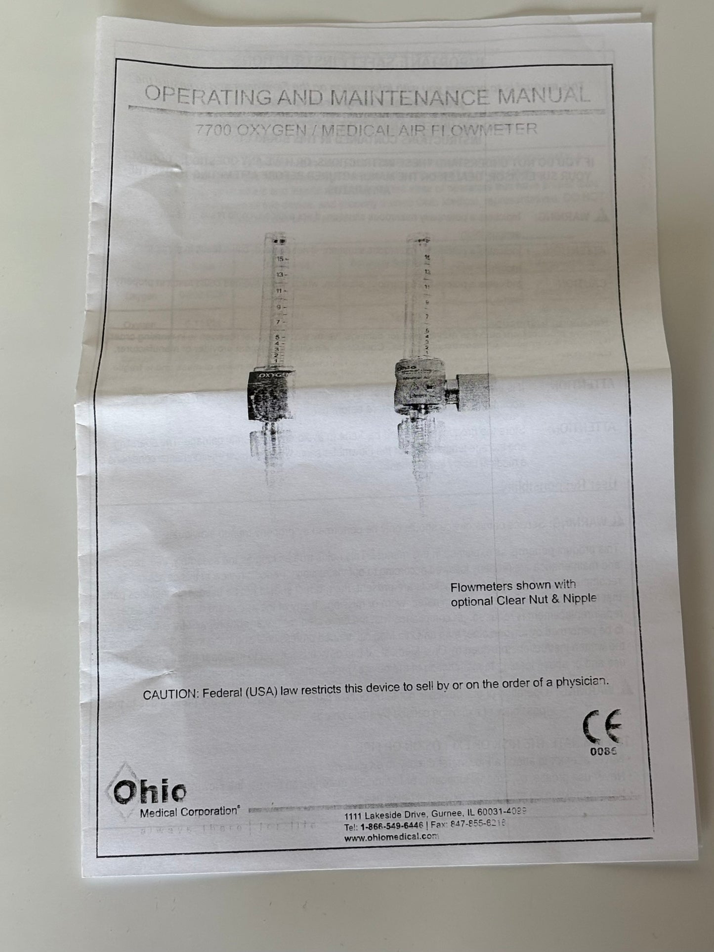 Ohio Medical 7700 Lightweight Aluminium Medical Grade Oxygen Flowmeter