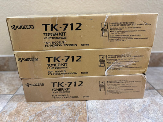 3 OEM Kyocera FS-9130DN, FS-9530DN Black Toners TK-712, TK712, 1T02G10USJ001