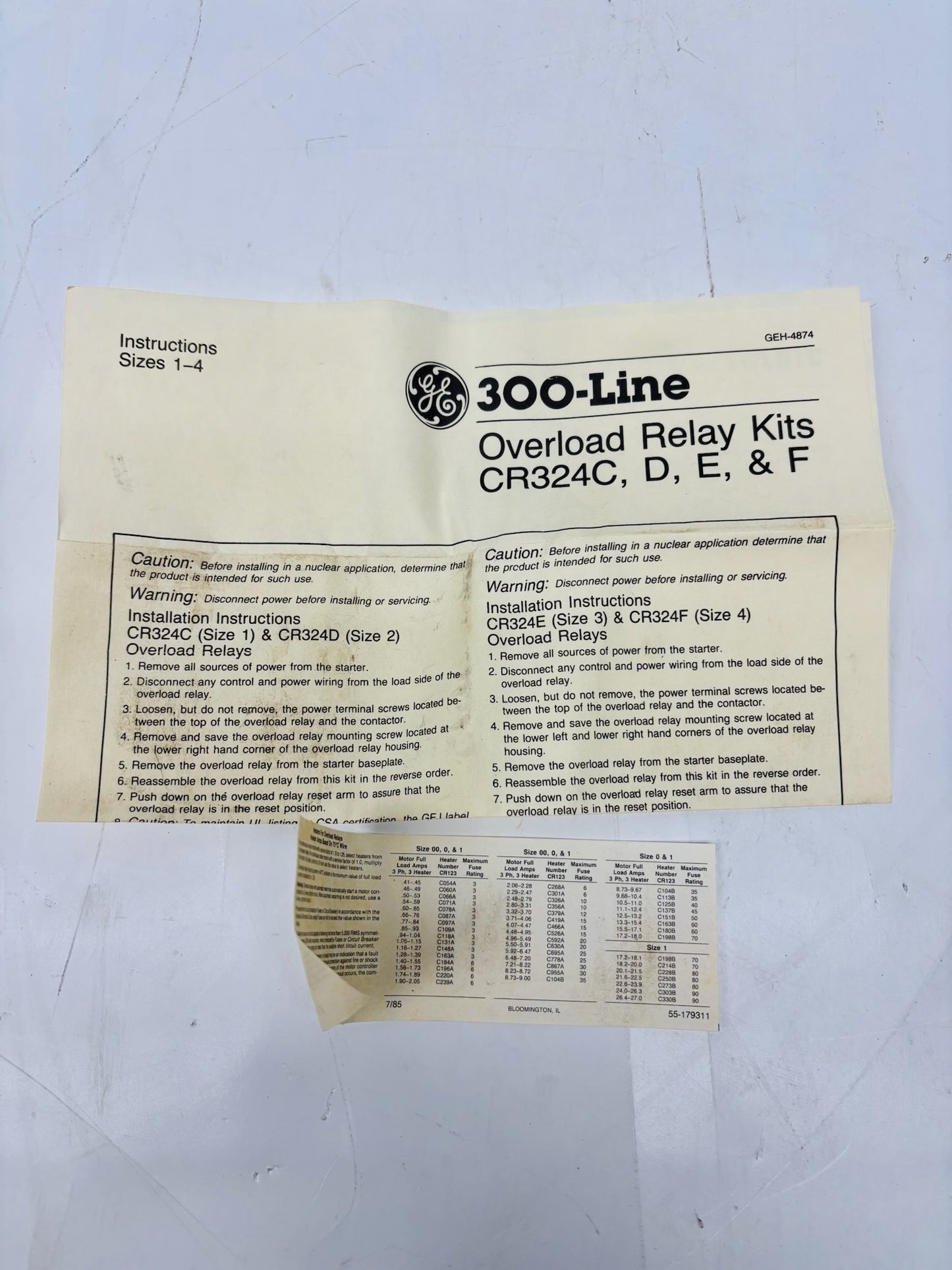 General Electric CR324C310F Thermal Overload Relay
