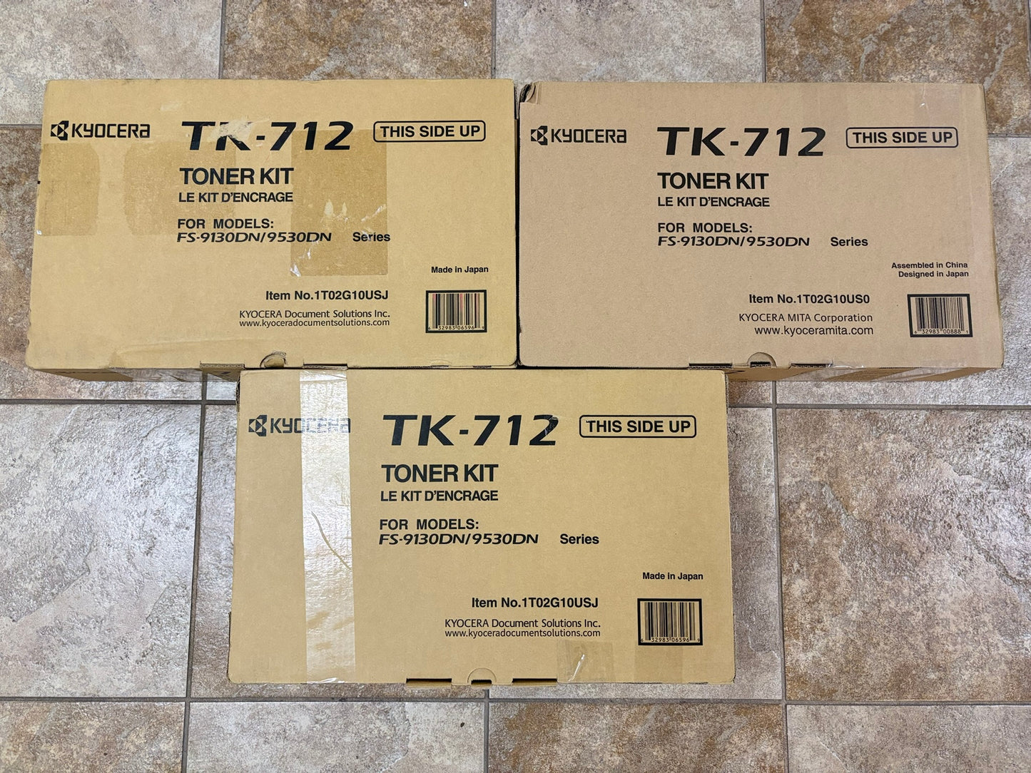 3 OEM Kyocera FS-9130DN, FS-9530DN Black Toners TK-712, TK712, 1T02G10USJ001