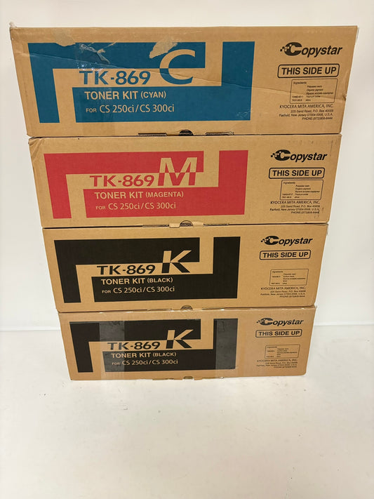 4 OEM Kyocera TASKalfa 250ci,300ci,CS250ci,CS300ci TK-869 CMKK Toners (No Yellow)