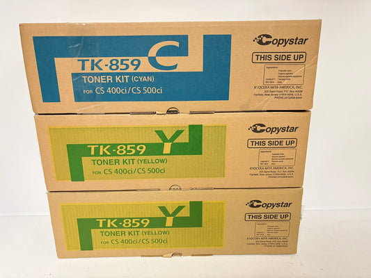 3 OEM Kyocera TASKalfa CS400ci,CS500ci,CS552ci TK-859 Cyan and Yellow Toners