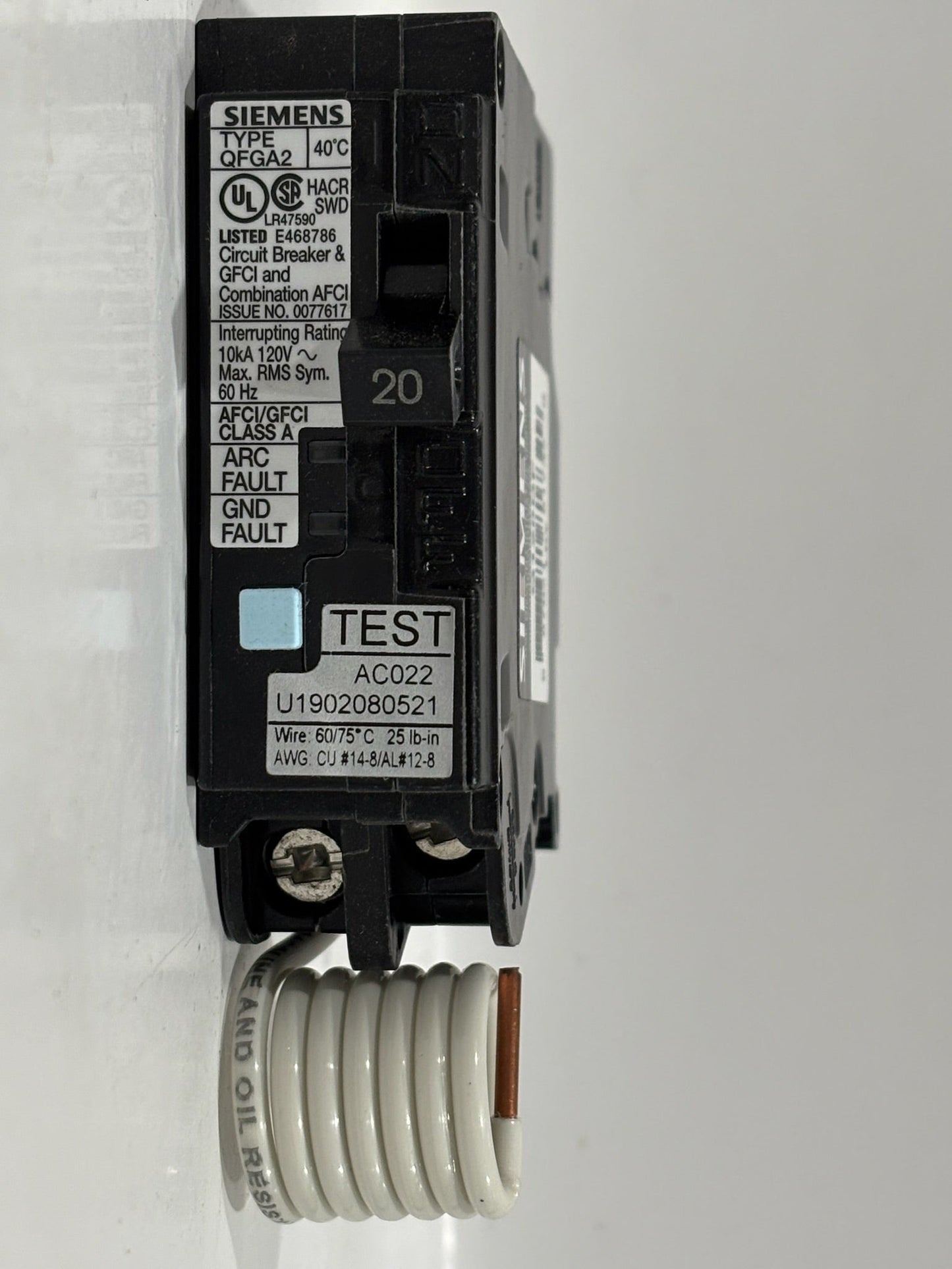 Siemens Q120DF 20A AFCI/GFCI Dual Function Circuit Breaker, 1-Pole, 120V
