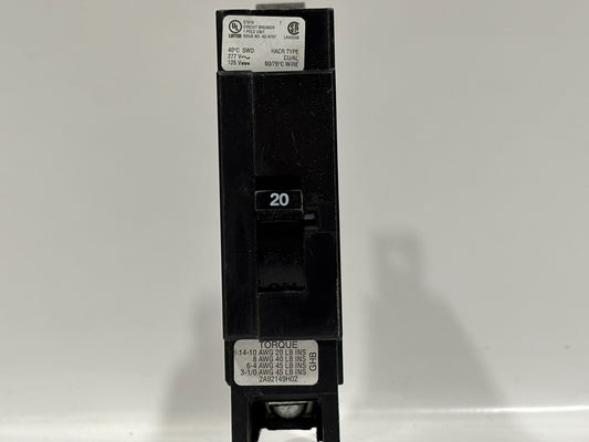 Eaton GHB1020 20A 1-Pole Bolt-On Circuit Breaker, 277/480VAC, 125VDC