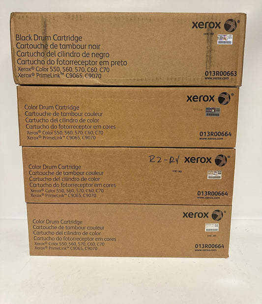 4 OEM Xerox C550,560,570,C60,C70 Drums 013R00663, 013R00664 (1 Black, 3 Color)