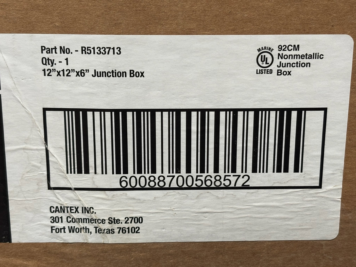 CANTEX 5133713 PVC Junction Box, 12x12x6, NEMA 4X, UL Listed