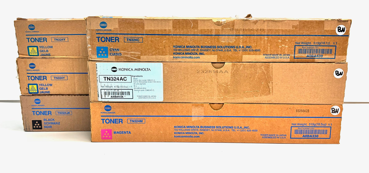 6 Cosmetic Genuine Konica BizHub C258,C308,C368 CCMYYJK Toners TN324
