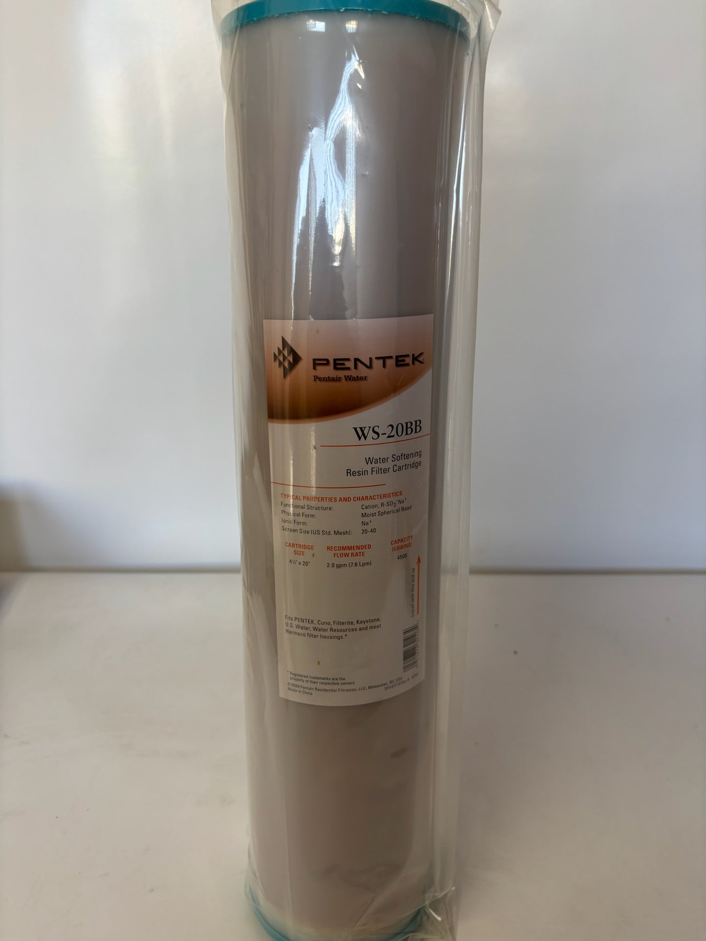 New Pentek WS-20BB Water Softening Resin Filter Cartridge 4 1/2"x20"
