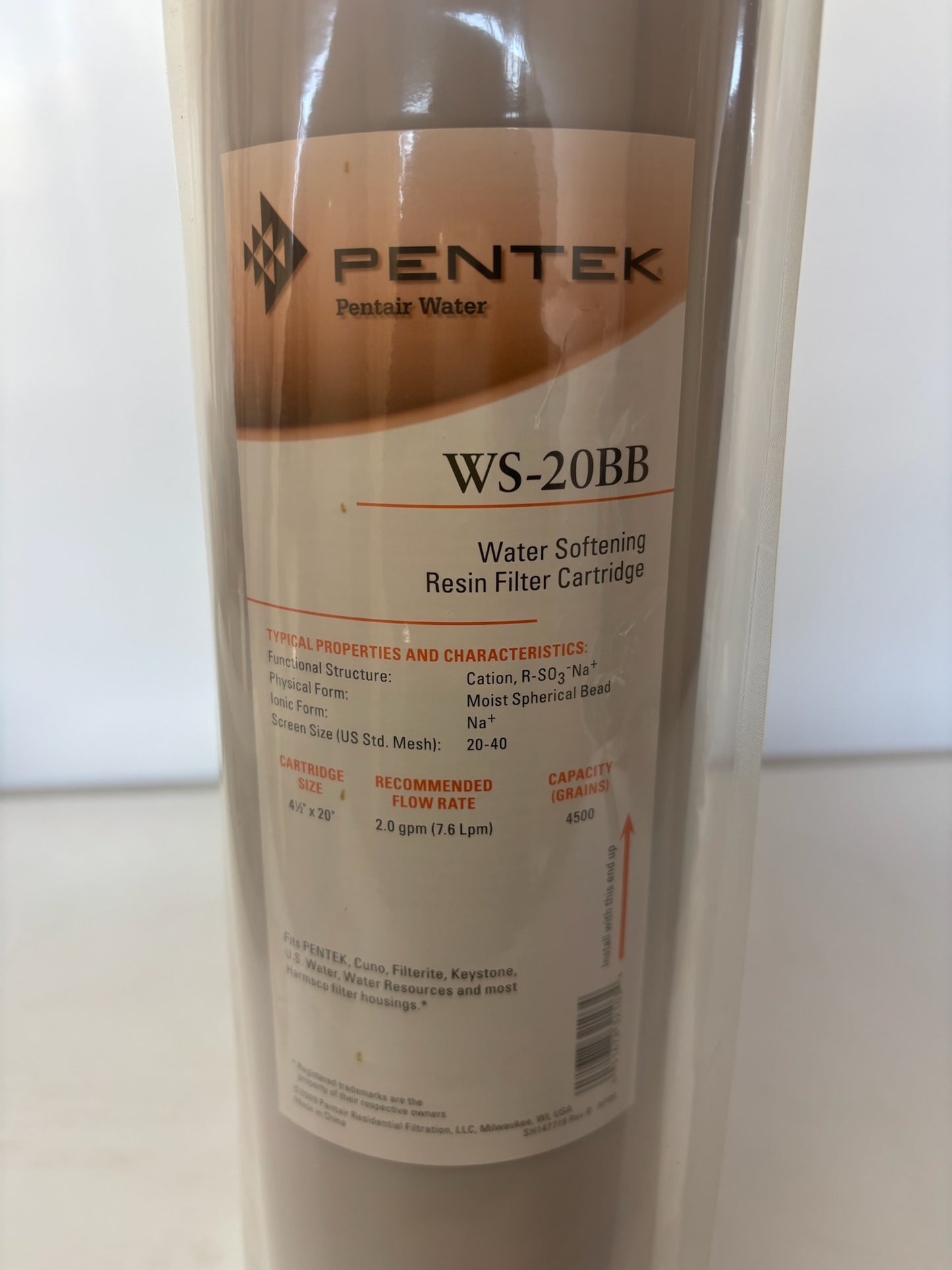 New Pentek WS-20BB Water Softening Resin Filter Cartridge 4 1/2"x20"