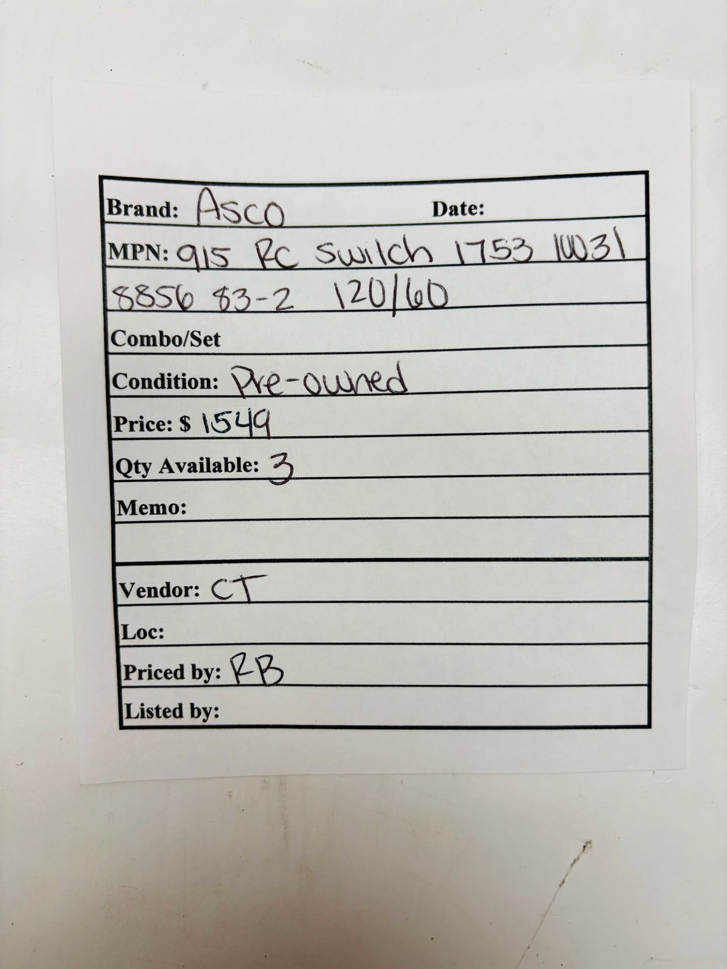 ASCO 915 RC Switch 1753‑10031