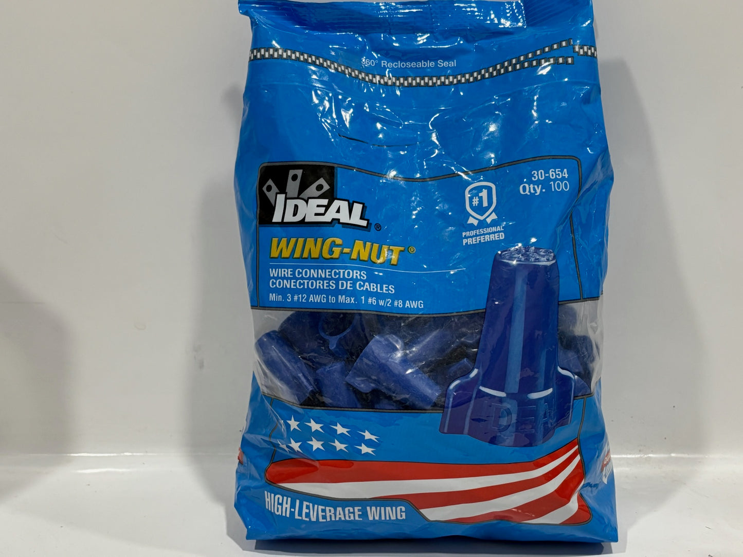200 PK IDEAL 30-654 Blue Wing‑Nut Wire Connector, 14–6 AWG