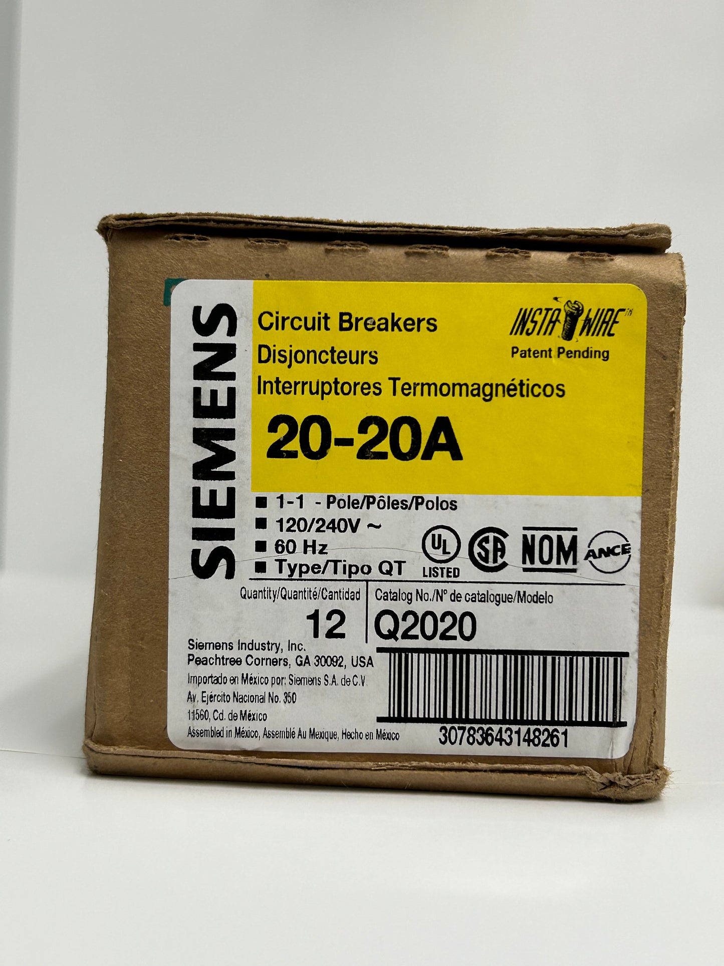 SIEMENS Q2020 Circuit Breaker 20-20Amp 120/240V 60Hz QT (12 Pack)