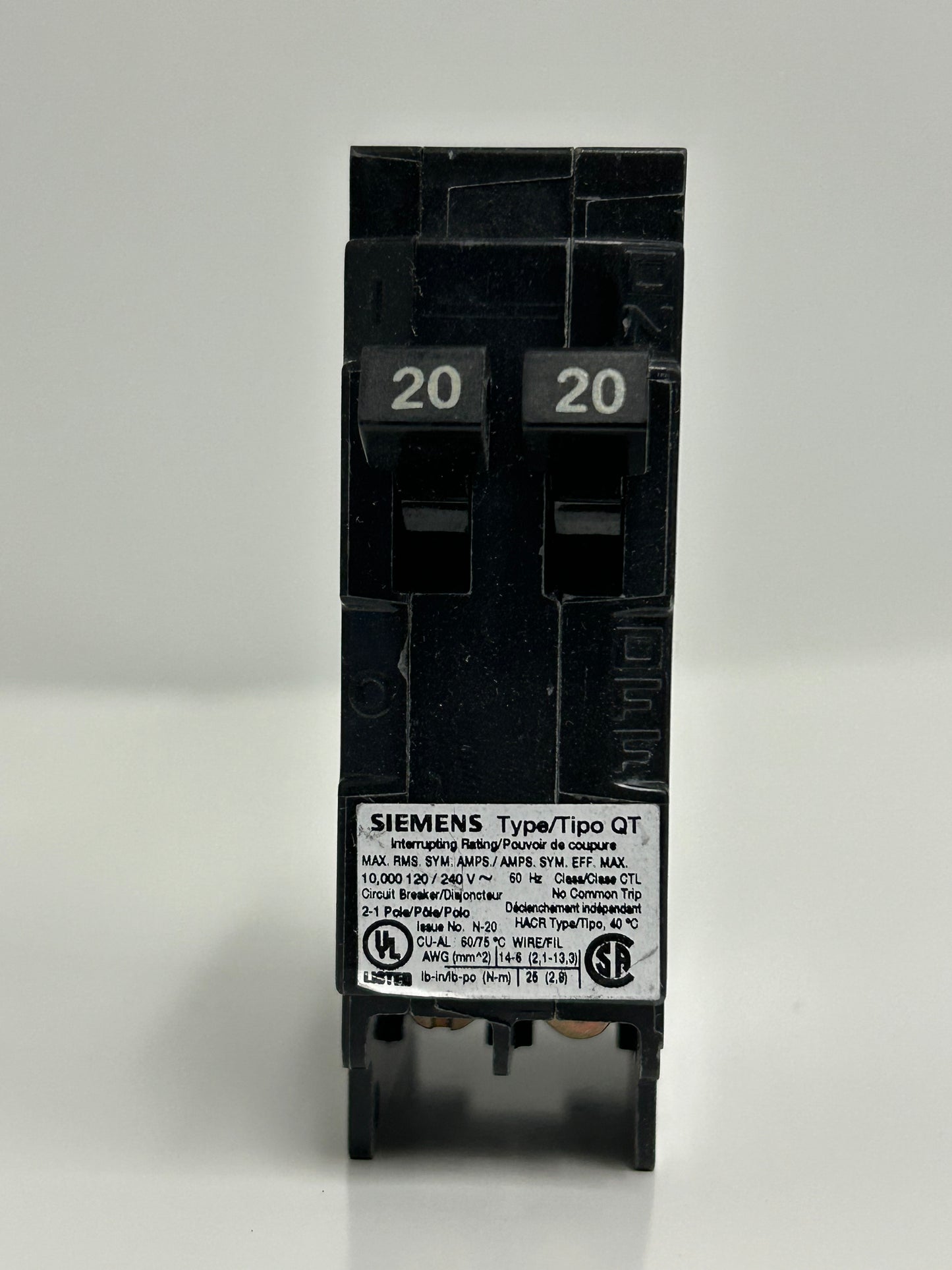 SIEMENS Q2020 Circuit Breaker 20-20Amp 120/240V 60Hz QT (12 Pack)